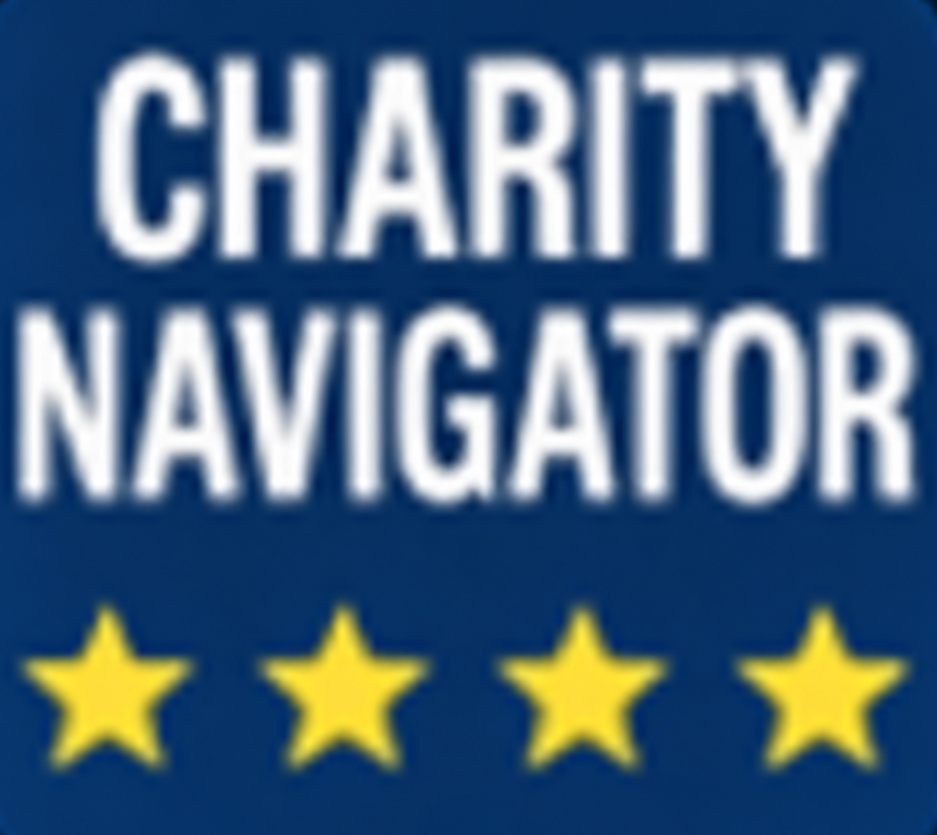 Charity Navigator 4-star rating badge, held under THRC